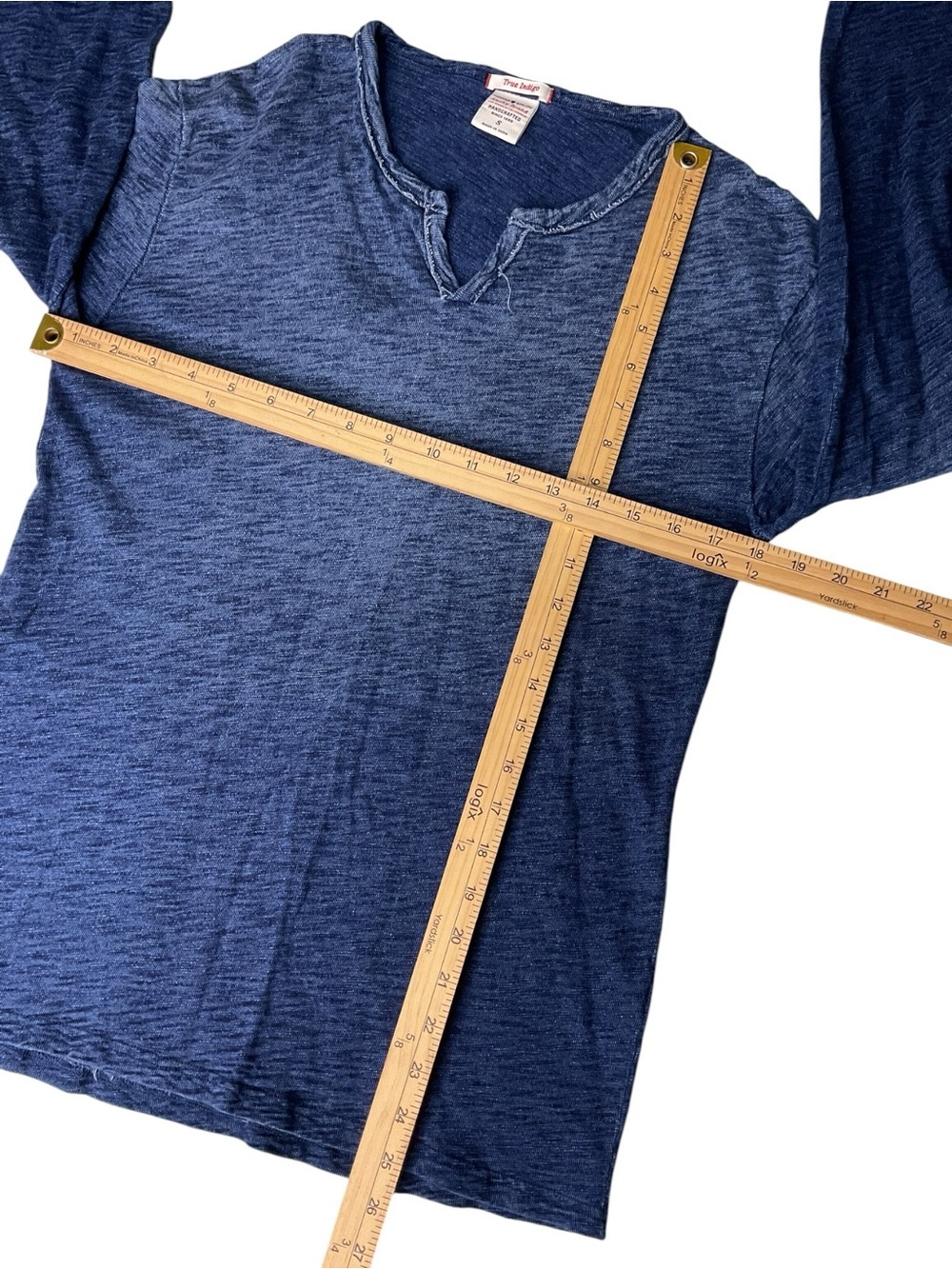 Lucky Brand True Indigo Long Sleeve Tee Small Blue Slub Knit Casual Boho Top - Picture 5 of 5